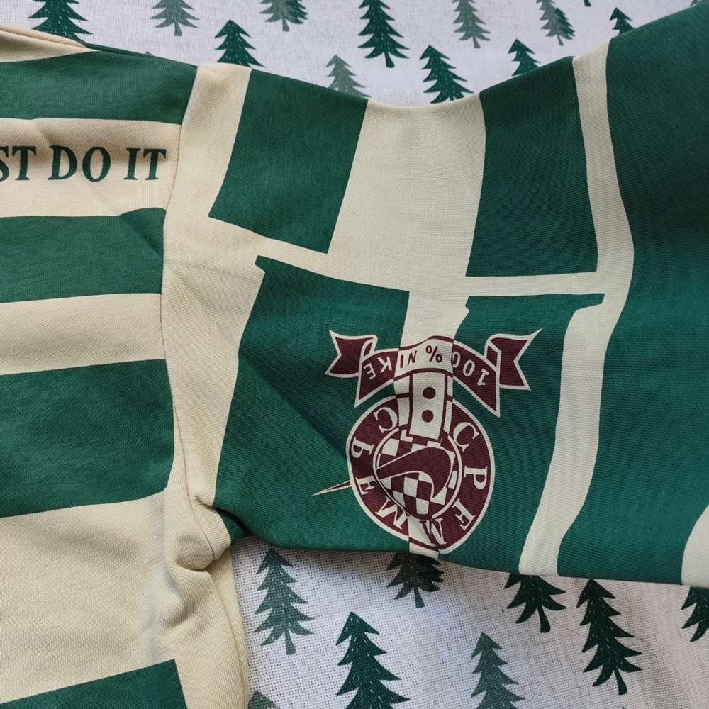 Nike Green and Cream Striped Long-Sleeve Polo with Bold Logo - Picture 5 of 7